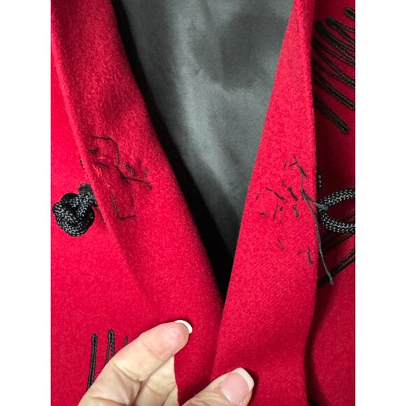 Vintage Red Wool Cropped collarless blazer black accents & frog goggle size M - Picture 12 of 17